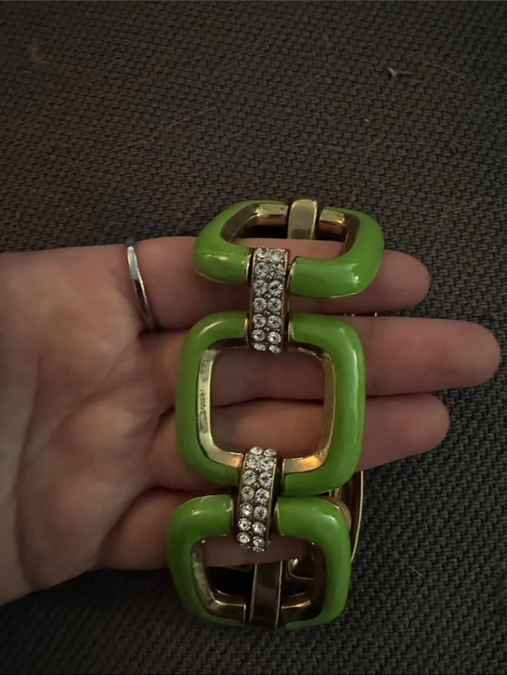 Green Enamel Link Bracelet with Crystal Accents